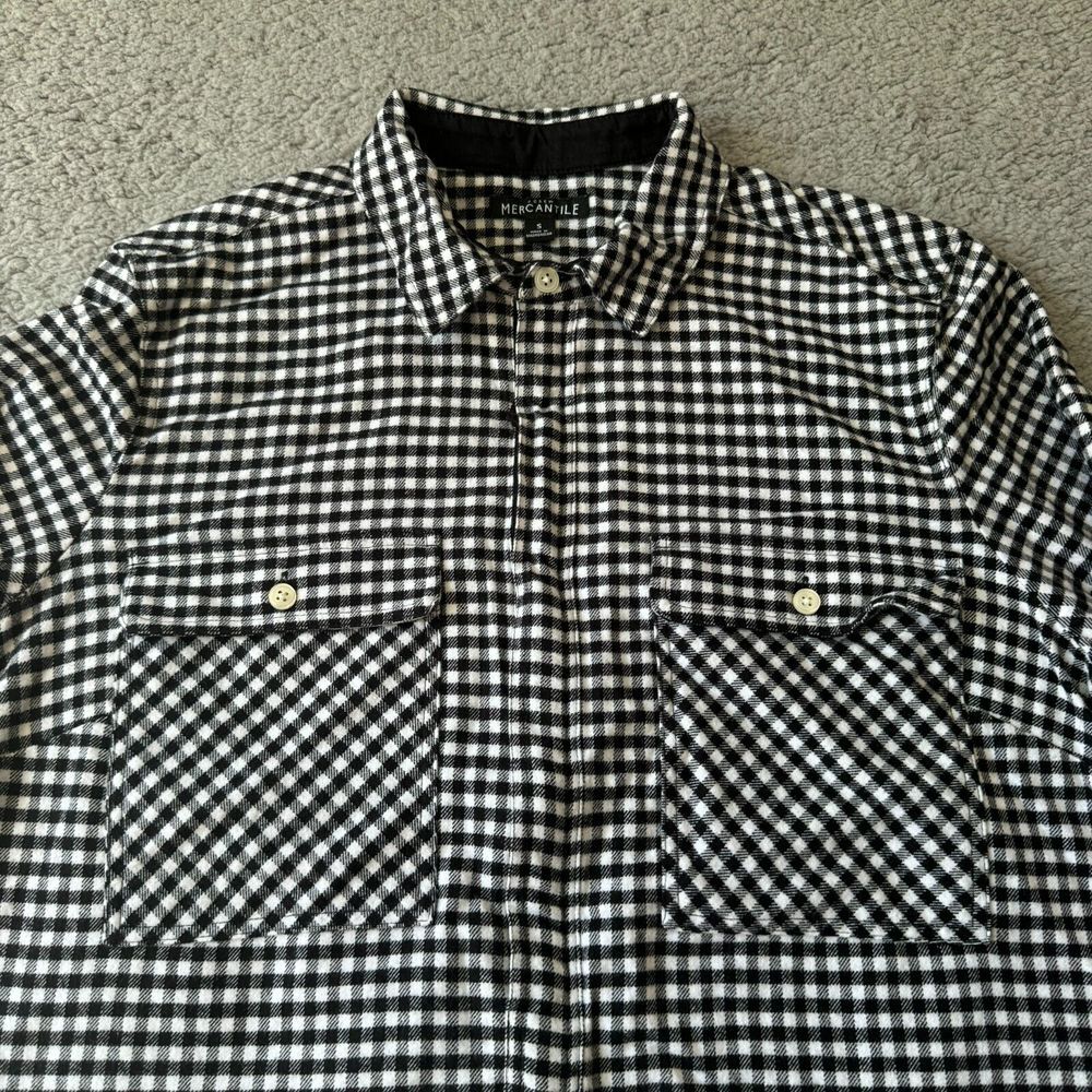 NEW J. Crew Shirt Mens Small Black White Check Gingham Flannel Popover Zip Top